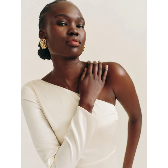 Reformation Winifred Satin Dress Fior Di Latte - Picture 3 of 12